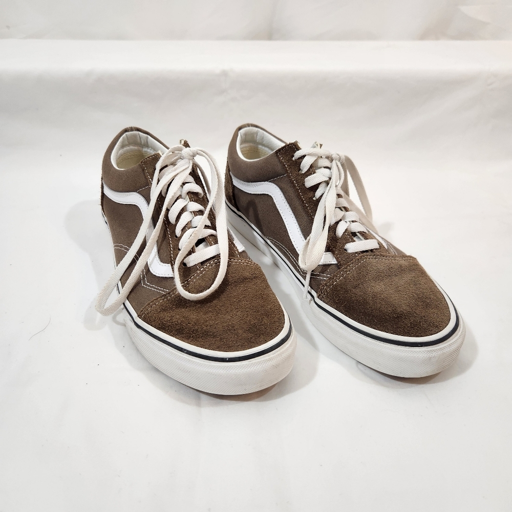 Vans Men's Brown and White Suede Canvas Sneakers Size 9